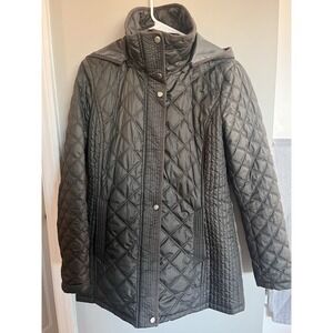 Andrew‎ Marc New York Womens Green/Gray Quilted Coat Removable Hood Small